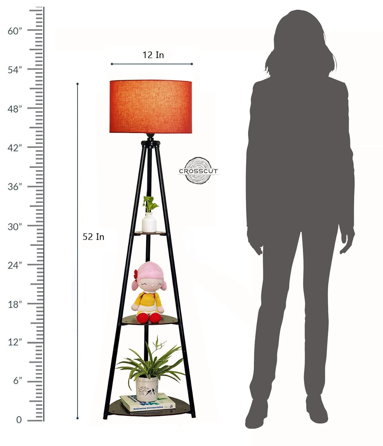 Crosscut Metal Floor Lamp with 3 Shelves – Lily Red (LED Included)