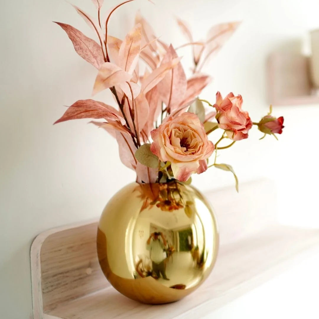 Golden Round Metal Flower Vase
