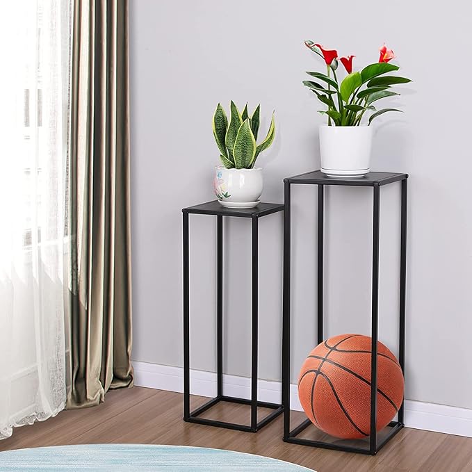 Black Metal Plant Stands – Pack of 2 Indoor/Outdoor Pot Holders