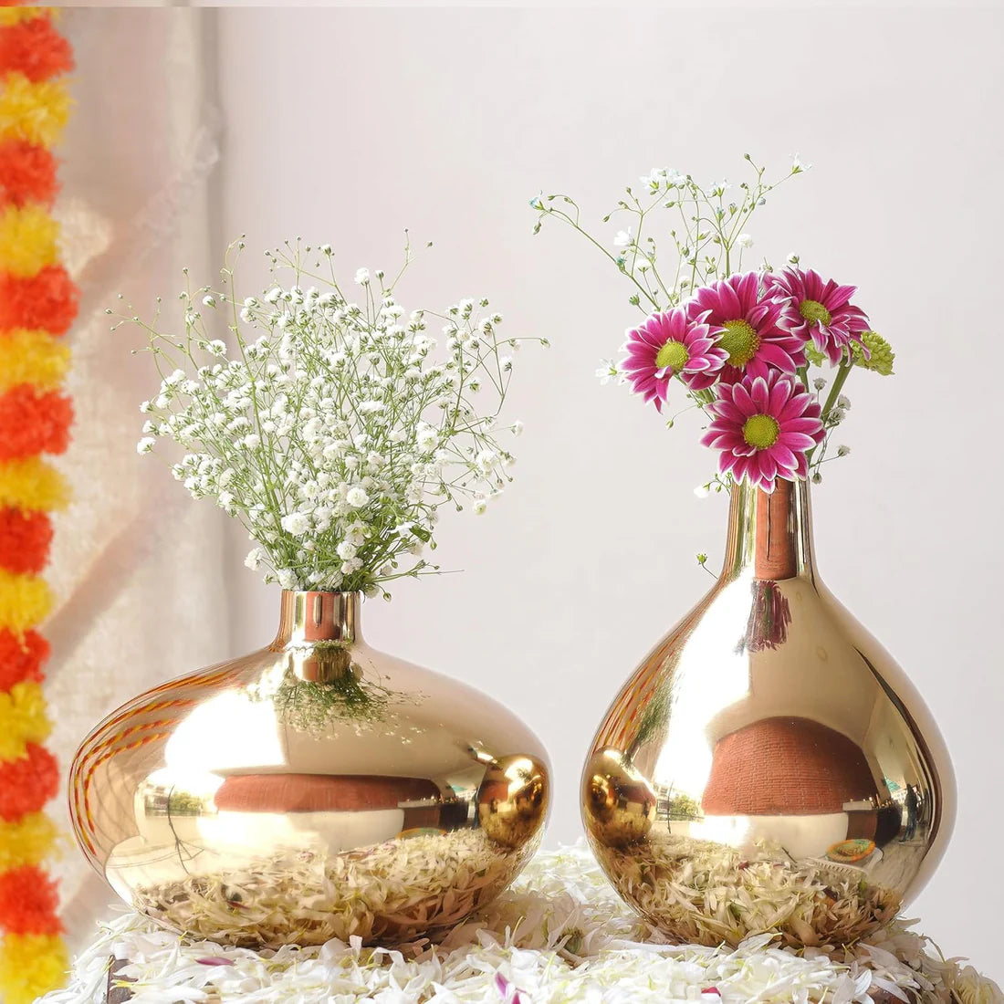 Premium Golden Metal Flower Vase Set Of 2