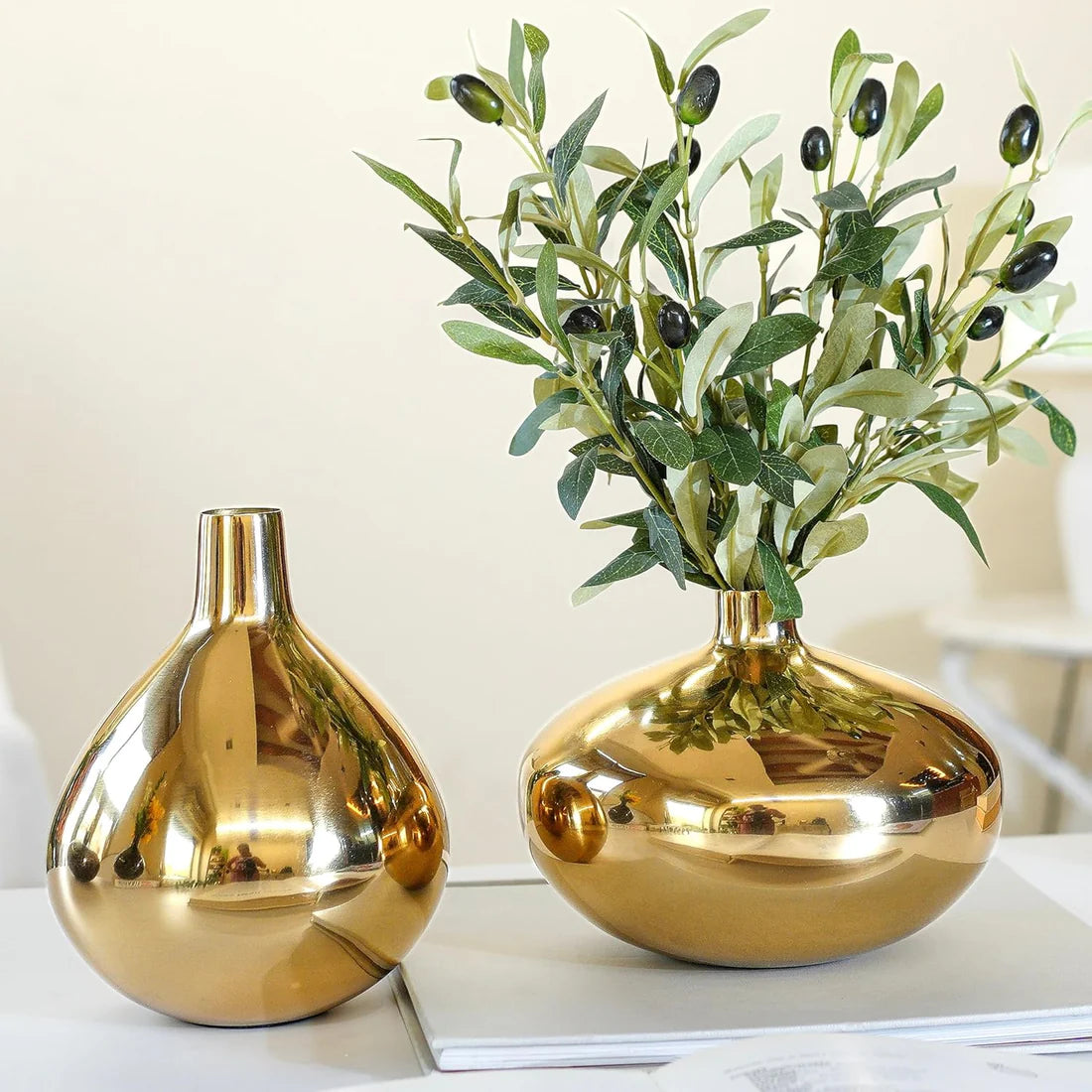 Premium Golden Metal Flower Vase Set Of 2