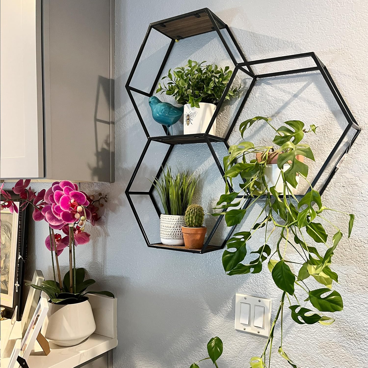 Admired By Nature 3-Tier Hexagon Floating Wall Shelf