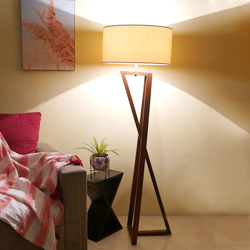 Wooden Floor Lamp with Crossed Stand – Living Room & Bedroom