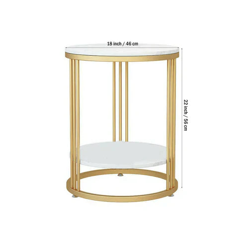 Anasay Two-Layer Marble-Finish Wooden Top Side Table with Iron Stand