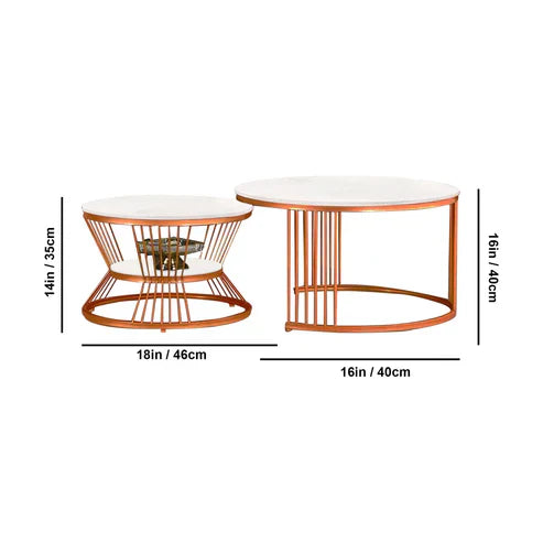 Anasay Classic Copper Marble-Finish Wooden Top Coffee Table Set of 2