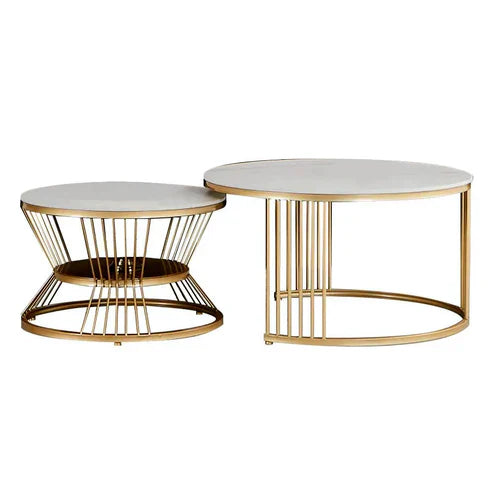 Anasay Classic Golden Marble-Finish Wooden Top Coffee Table Set of 2
