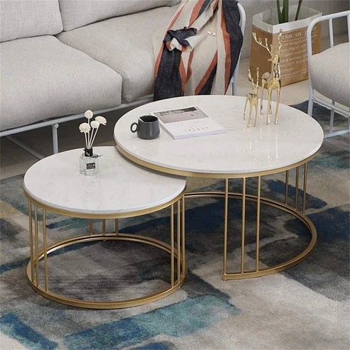 Anasay Tethered Marble-Finish Wooden Top Coffee Table Set of 2