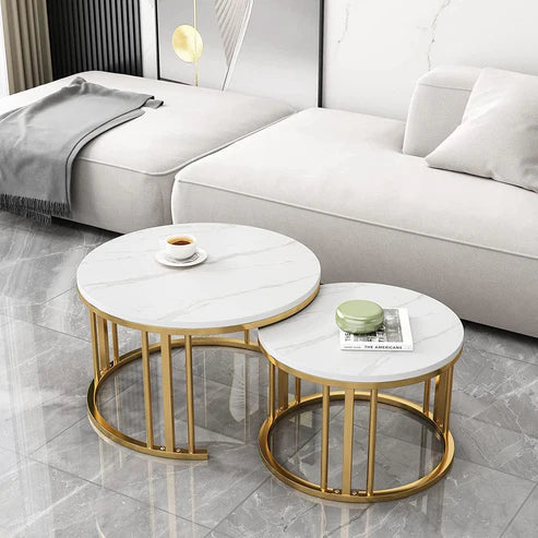 Anasay Minimalist Marble-Finish Wooden Top Nesting Coffee Table Set