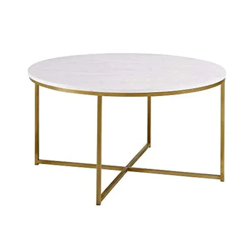 Anasay Criss-Cross Golden Marble-Finish Wooden Top Center Table