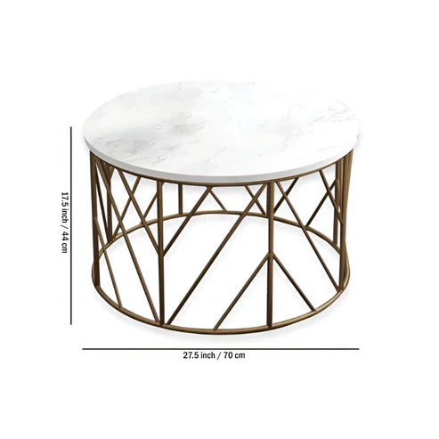 Anasay Luxury Metal Designer Center Table with White Marble Finishing Wooden Top