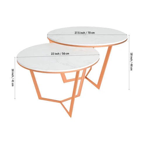 Anasay Copper Luxe Marble-Finish Wooden Top Nesting Center Table Set of 2