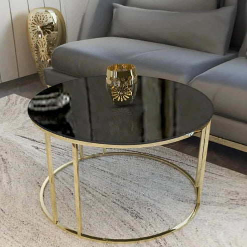 Anasay Black Matte Marble-Finish Wooden Top Center Table