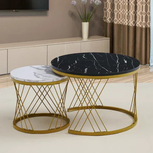 Anasay Minimalist Marble-Finish Wooden Top Nesting Coffee Table Set