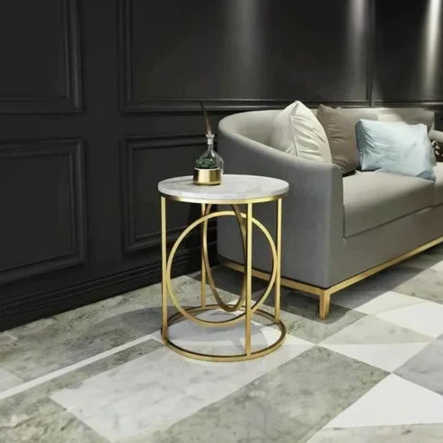 Anasay Modern Golden Marble-Finish Wooden Top Round Side Table