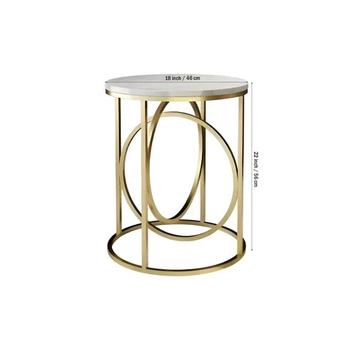 Anasay Modern Golden Marble-Finish Wooden Top Round Side Table