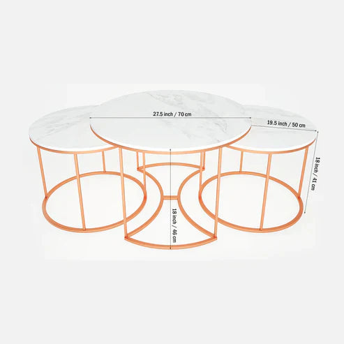 Anasay Premium Copper Marble-Finish Wooden Top Nesting Table Set of 3