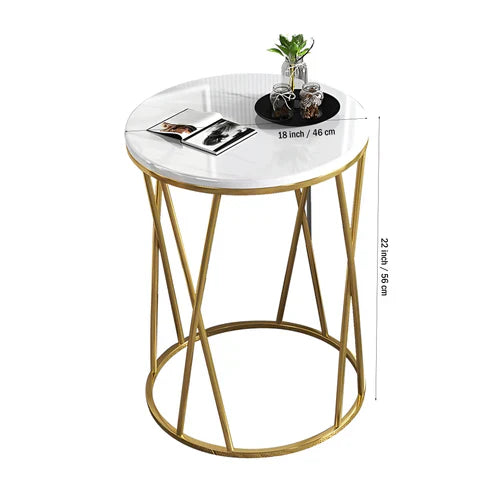 Anasay Designer Golden Marble-Finish Wooden Top Round Side Table