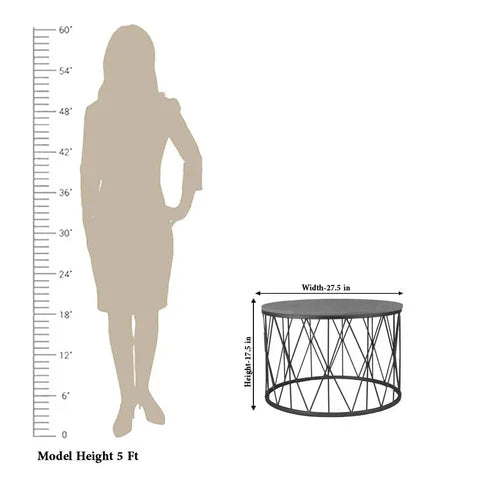 Anasay Premium Designer Round Shape Center Table with White Marble Finishing Wooden Top & Criss-Cross Base