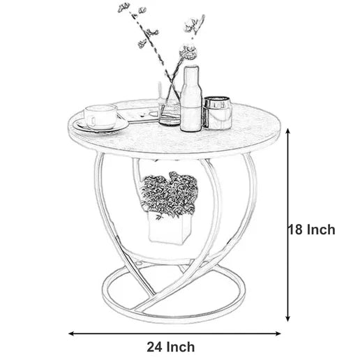 Anasay Heart-Shaped Golden Marble-Finish Wooden top Side Table