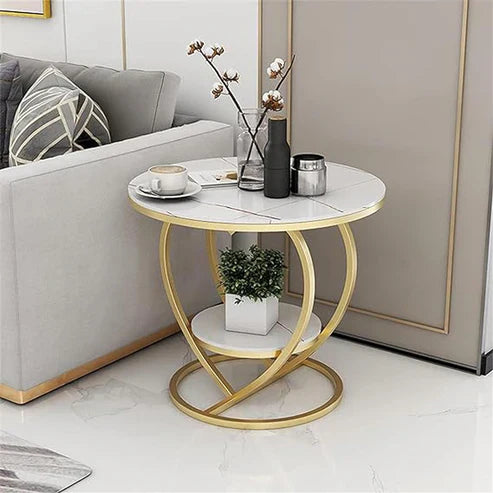 Anasay Heart-Shaped Golden Marble-Finish Wooden top Side Table