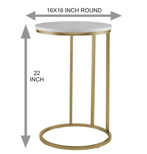 Anasay Compact Golden Marble-Finish Wooden Top Round Side Table