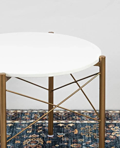 Anasay Premium Round Shape Center Table with White Marble Finishing Wooden Top
