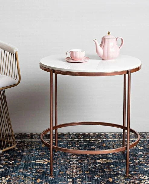 Anasay Premium White Marble Finishing Wooden Top Round Shape Fabian Center Table