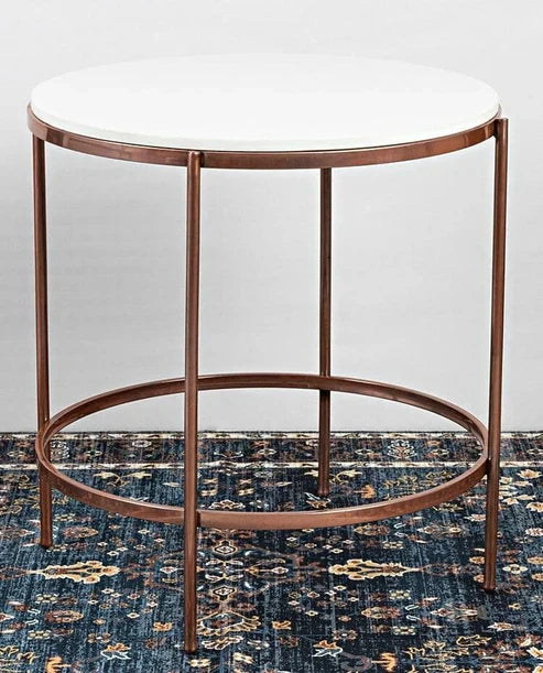 Anasay Premium White Marble Finishing Wooden Top Round Shape Fabian Center Table