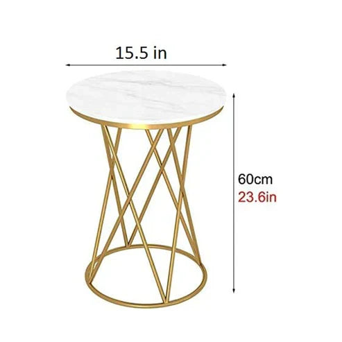 Anasay Designer Golden Marble-Finish Wooden Top Round Side Table