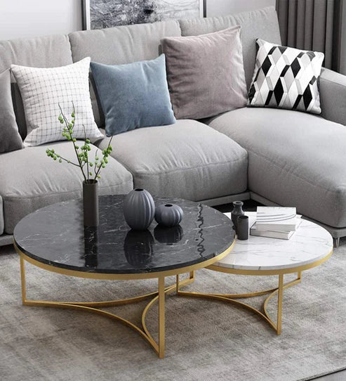 Anasay Cisco White & Black Marble-Finish Wooden Top Nesting Table Set of 2